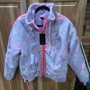 LoveShackFancy Pink Floral Plush Puffer Jacket
